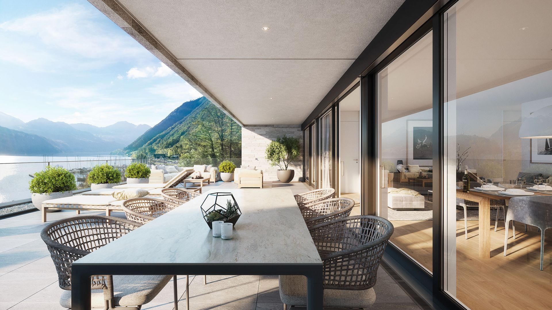 Visualisierungen Terrasse, Wohnung Ebene 5, Schiller West, Brunnen