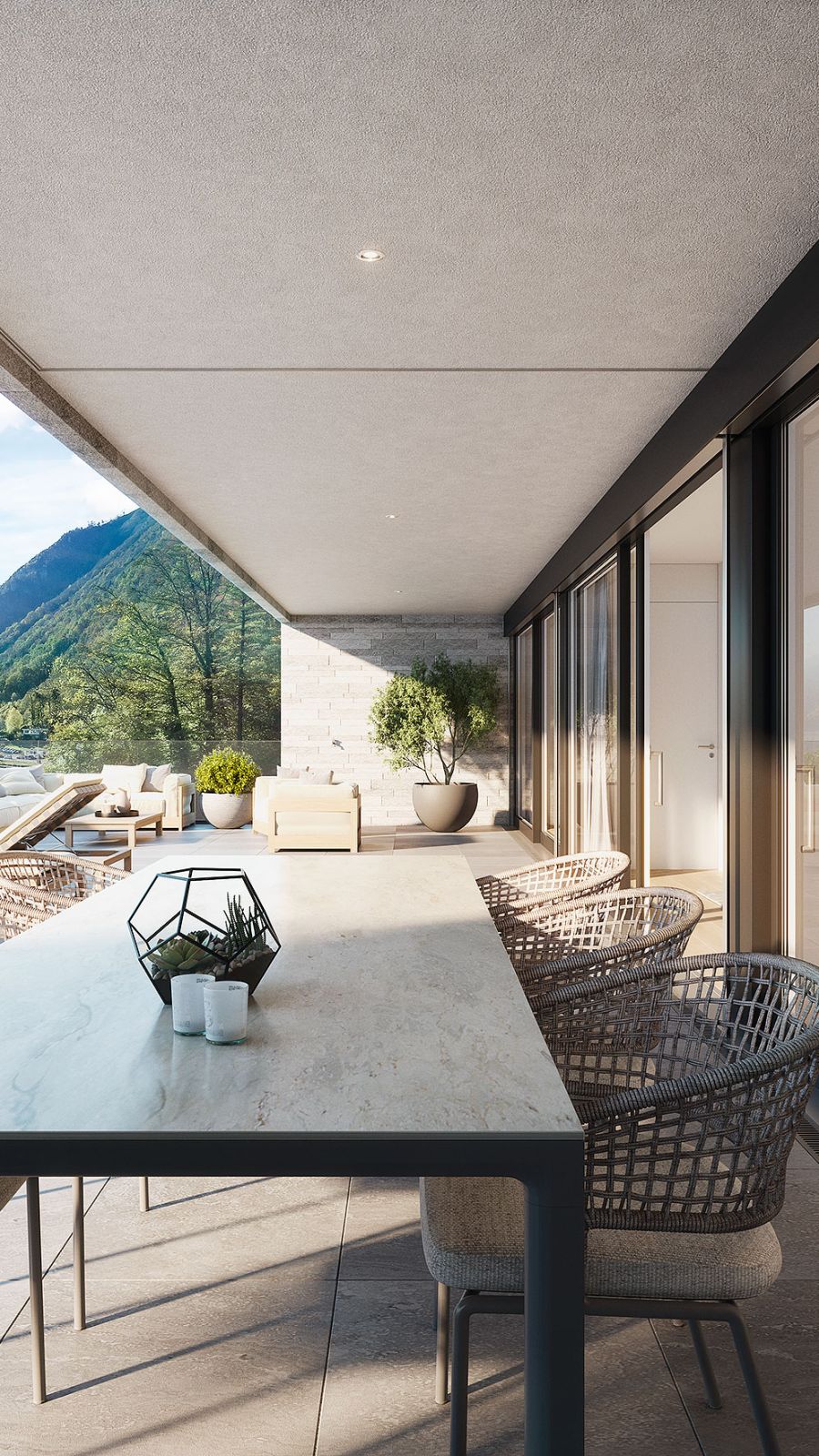 Visualisierungen Terrasse, Wohnung Ebene 5, Schiller West, Brunnen